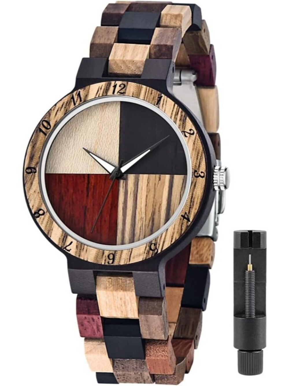 Women's Multi Colorful Analog Quartz Couples Bamboo Classic Round Wooden Watch